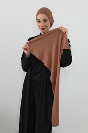 Two-Piece Jersey Hijab Set – Soft Scarf and Matching Undercap, Plain Jersey Hijab & Undercap Set for Everyday Wear,PS-57 Caramel Brown