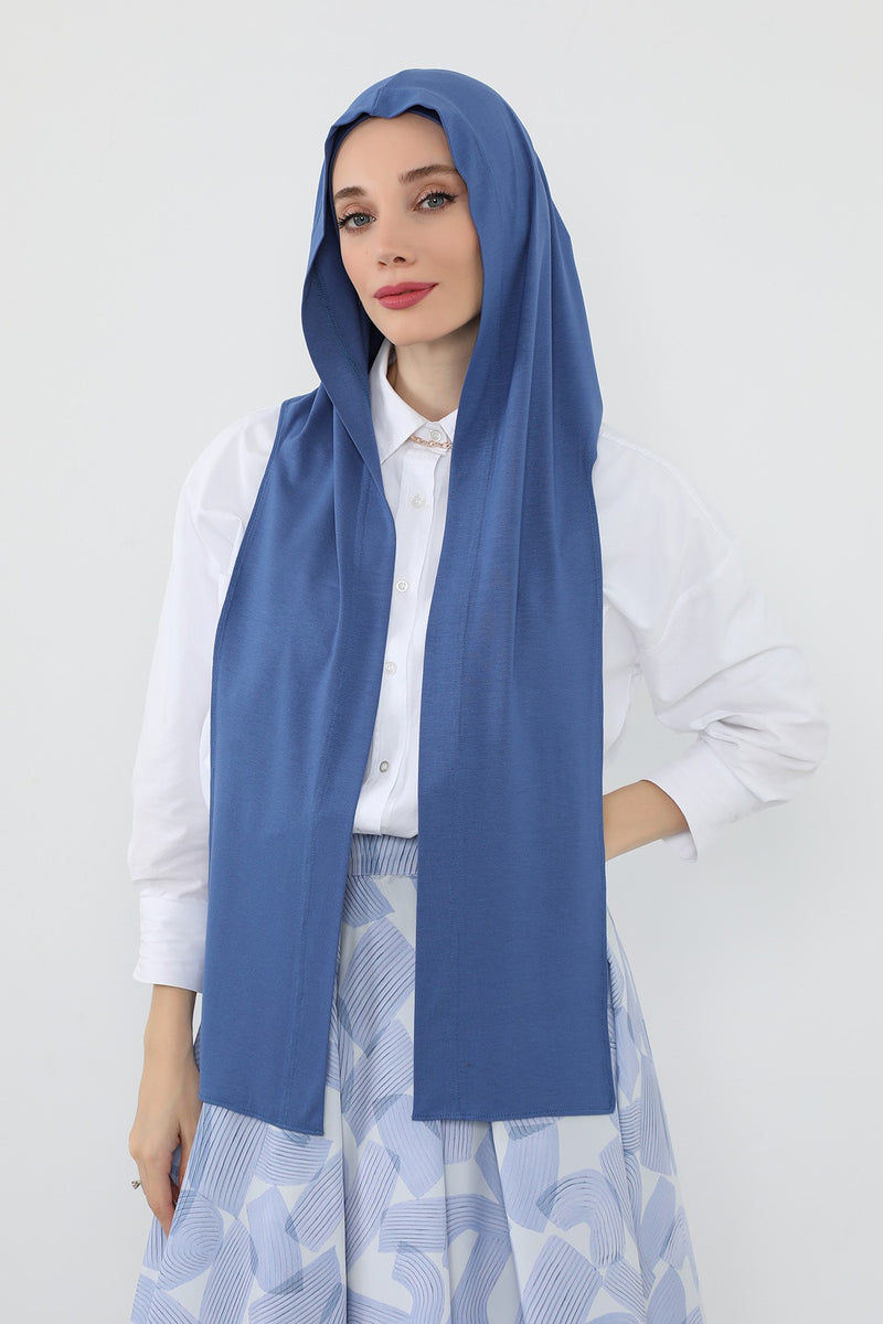 Two-Piece Jersey Hijab Set – Soft Scarf and Matching Undercap, Plain Jersey Hijab & Undercap Set for Everyday Wear,PS-57 İndigo