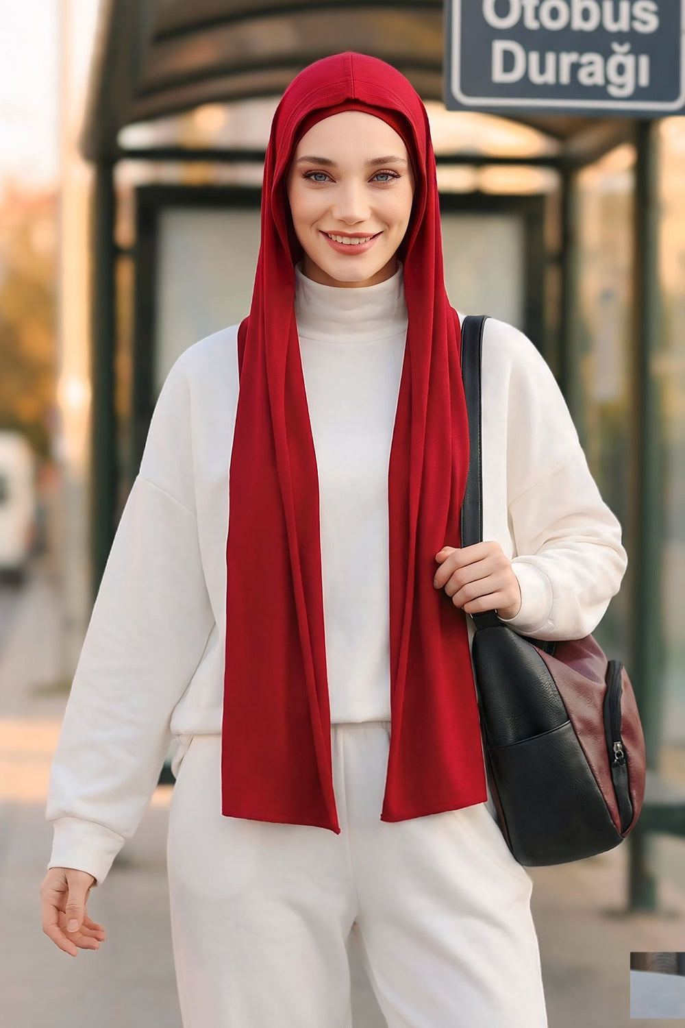 Two-Piece Jersey Hijab Set – Soft Scarf and Matching Undercap, Plain Jersey Hijab & Undercap Set for Everyday Wear,PS-57 Maroon