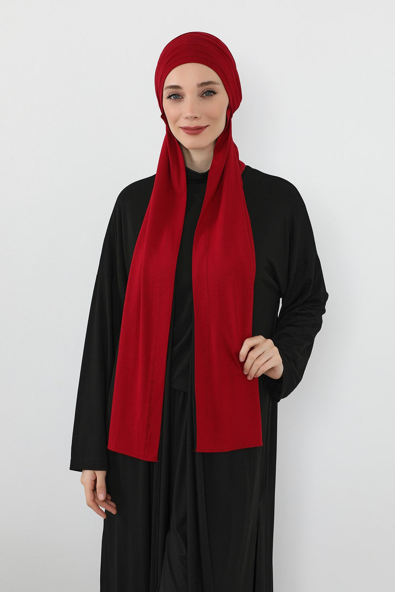 Two-Piece Jersey Hijab Set – Soft Scarf and Matching Undercap, Plain Jersey Hijab & Undercap Set for Everyday Wear,PS-57 Maroon