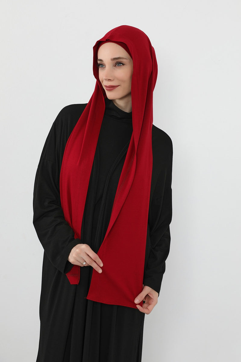 Two-Piece Jersey Hijab Set – Soft Scarf and Matching Undercap, Plain Jersey Hijab & Undercap Set for Everyday Wear,PS-57 Maroon