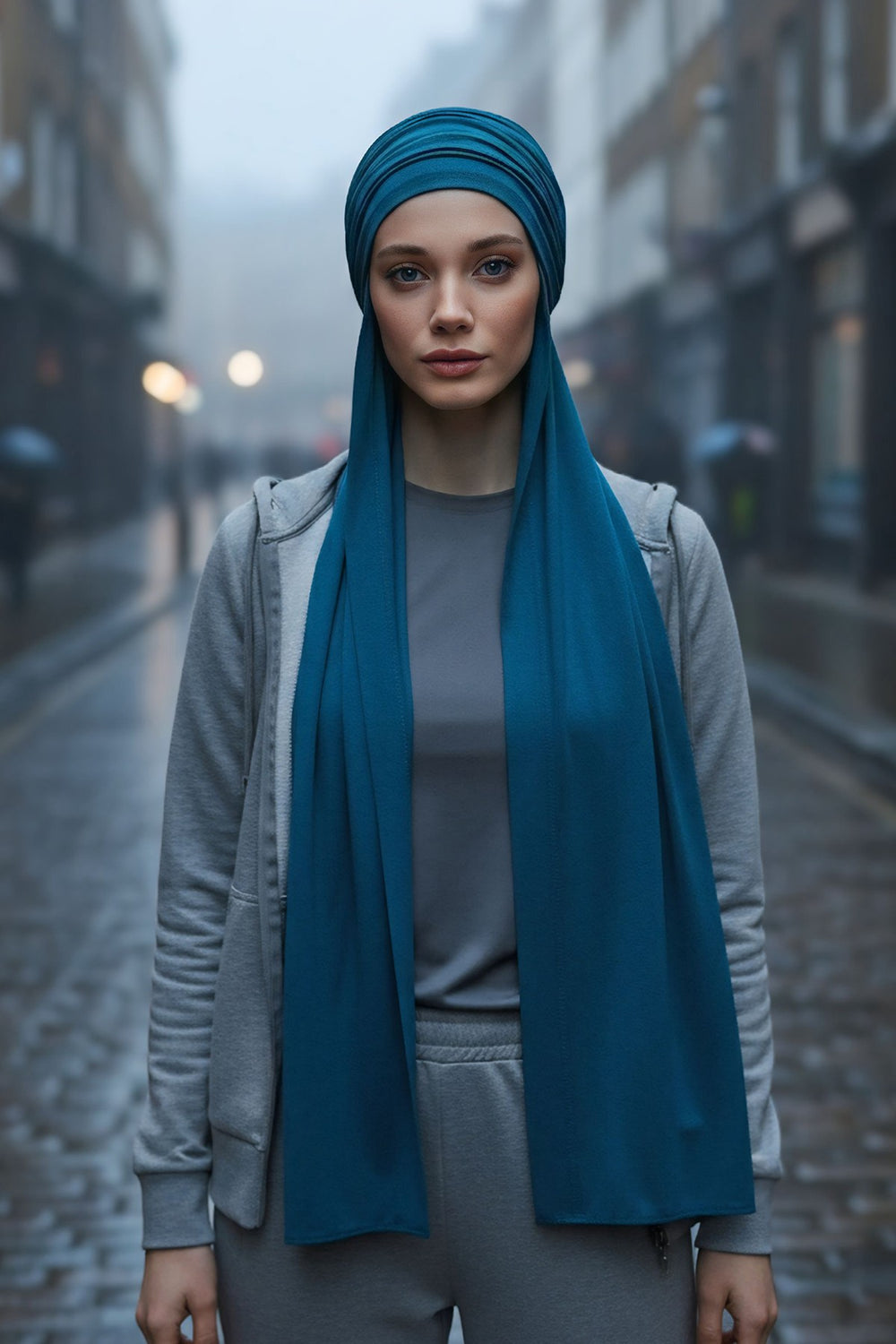 Two-Piece Jersey Hijab Set – Soft Scarf and Matching Undercap, Plain Jersey Hijab & Undercap Set for Everyday Wear,PS-57 Petrol Blue