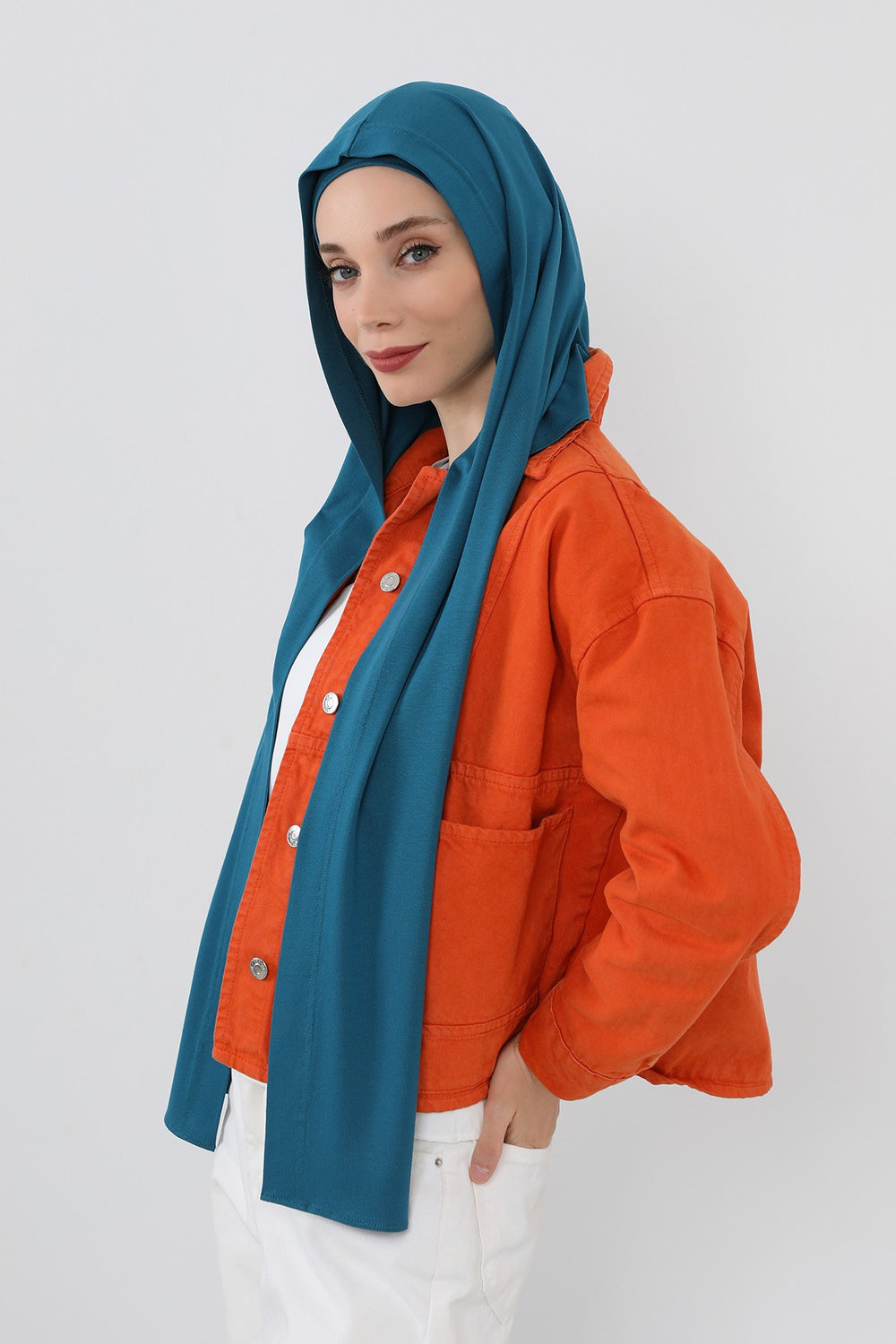 Two-Piece Jersey Hijab Set – Soft Scarf and Matching Undercap, Plain Jersey Hijab & Undercap Set for Everyday Wear,PS-57 Petrol Blue