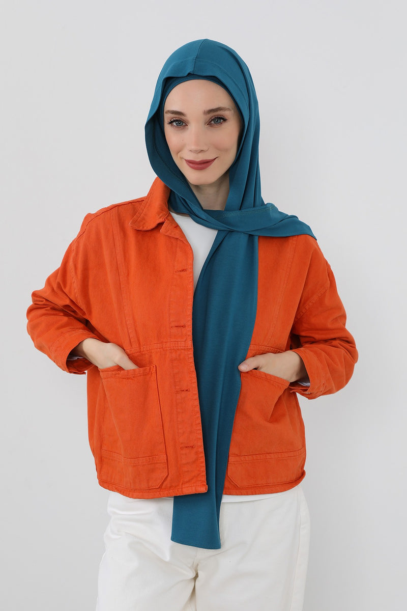 Two-Piece Jersey Hijab Set – Soft Scarf and Matching Undercap, Plain Jersey Hijab & Undercap Set for Everyday Wear,PS-57 Petrol Blue