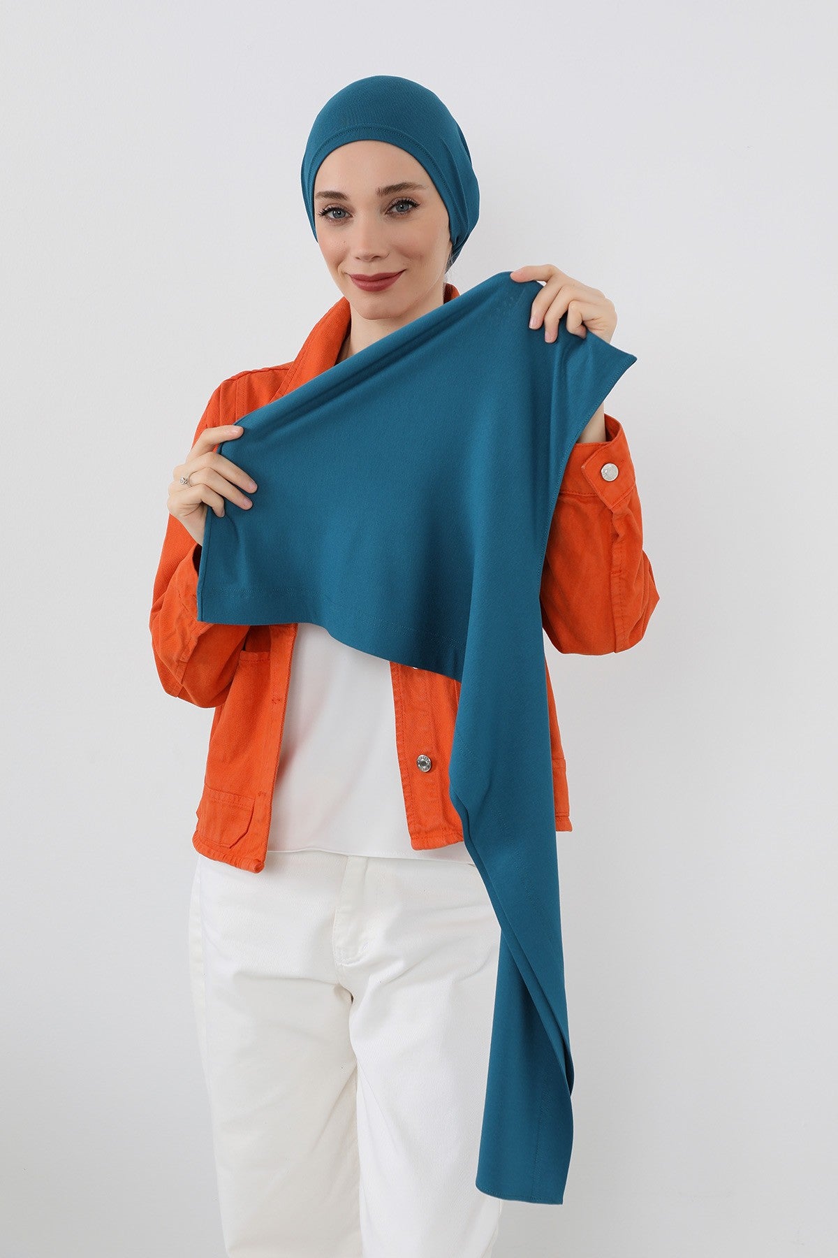Two-Piece Jersey Hijab Set – Soft Scarf and Matching Undercap, Plain Jersey Hijab & Undercap Set for Everyday Wear,PS-57 Petrol Blue