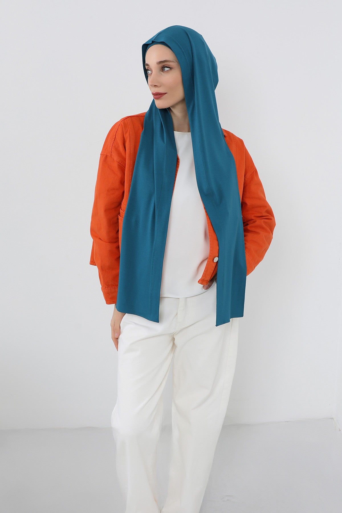 Two-Piece Jersey Hijab Set – Soft Scarf and Matching Undercap, Plain Jersey Hijab & Undercap Set for Everyday Wear,PS-57 Petrol Blue
