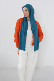 Two-Piece Jersey Hijab Set – Soft Scarf and Matching Undercap, Plain Jersey Hijab & Undercap Set for Everyday Wear,PS-57 Petrol Blue