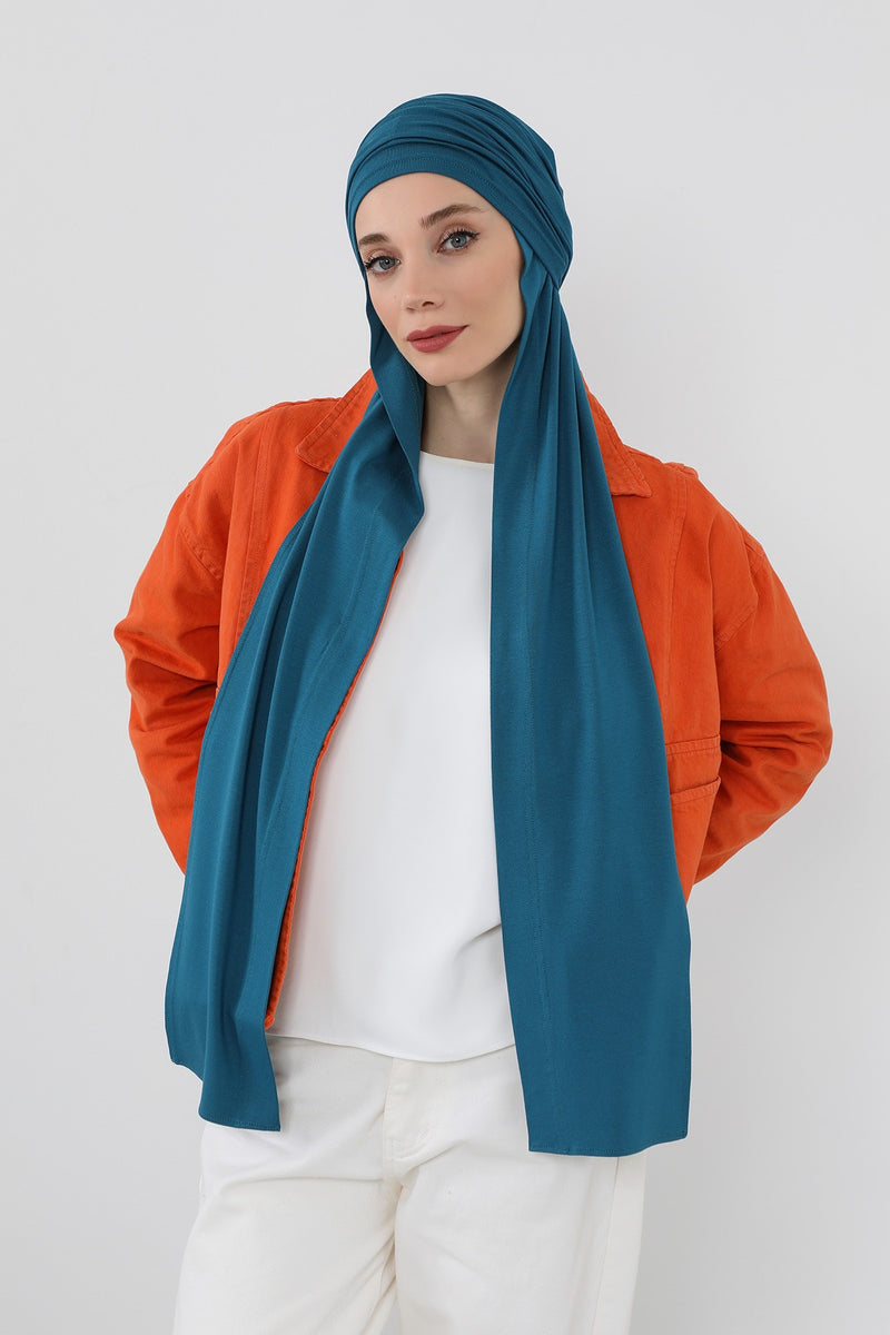 Two-Piece Jersey Hijab Set – Soft Scarf and Matching Undercap, Plain Jersey Hijab & Undercap Set for Everyday Wear,PS-57 Petrol Blue