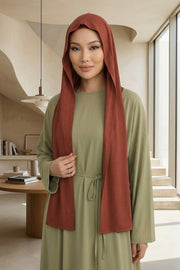 Two-Piece Jersey Hijab Set – Soft Scarf and Matching Undercap, Plain Jersey Hijab & Undercap Set for Everyday Wear,PS-57 Cinnamon
