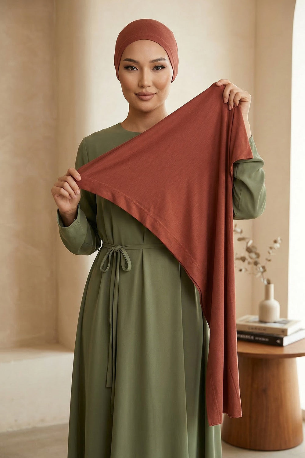 Two-Piece Jersey Hijab Set – Soft Scarf and Matching Undercap, Plain Jersey Hijab & Undercap Set for Everyday Wear,PS-57 Cinnamon