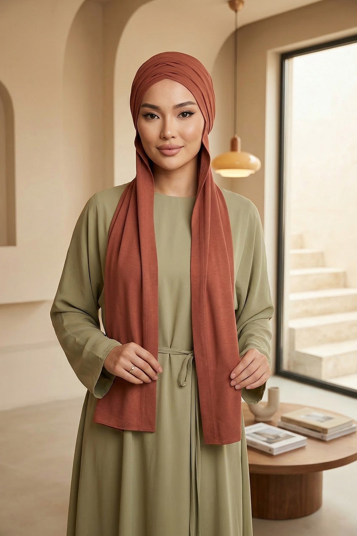 Two-Piece Jersey Hijab Set – Soft Scarf and Matching Undercap, Plain Jersey Hijab & Undercap Set for Everyday Wear,PS-57 Cinnamon