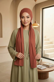 Two-Piece Jersey Hijab Set – Soft Scarf and Matching Undercap, Plain Jersey Hijab & Undercap Set for Everyday Wear,PS-57 Cinnamon