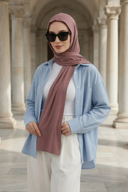 Two-Piece Jersey Hijab Set – Soft Scarf and Matching Undercap, Plain Jersey Hijab & Undercap Set for Everyday Wear,PS-57 Dusty Rose