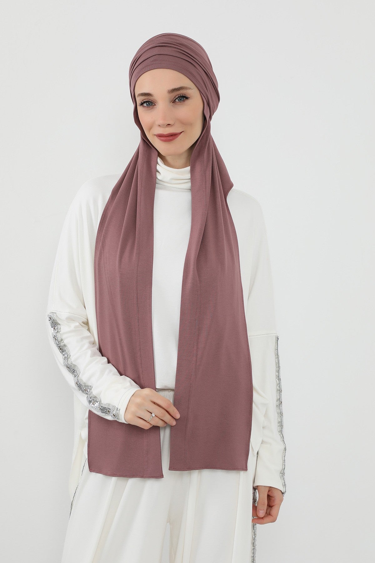 Two-Piece Jersey Hijab Set – Soft Scarf and Matching Undercap, Plain Jersey Hijab & Undercap Set for Everyday Wear,PS-57 Dusty Rose