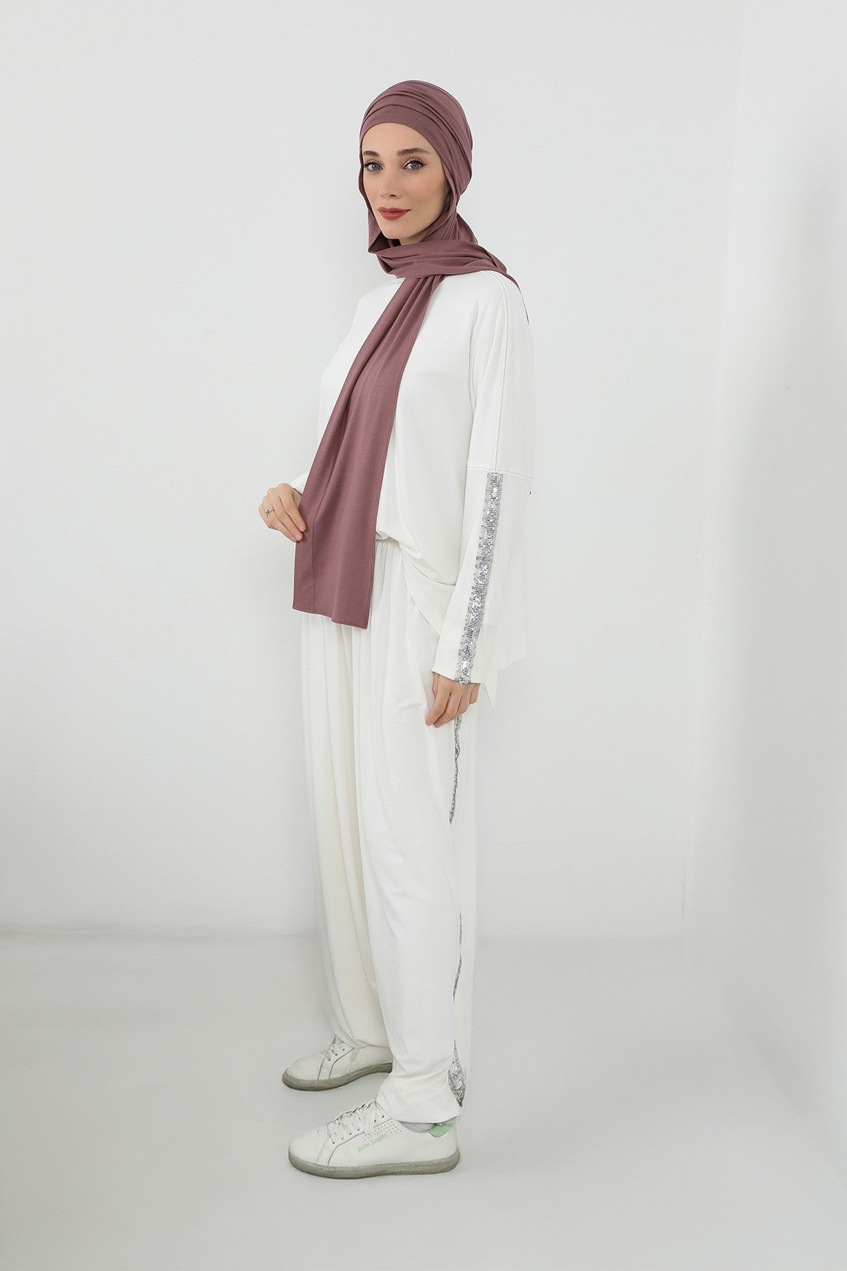 Two-Piece Jersey Hijab Set – Soft Scarf and Matching Undercap, Plain Jersey Hijab & Undercap Set for Everyday Wear,PS-57 Dusty Rose