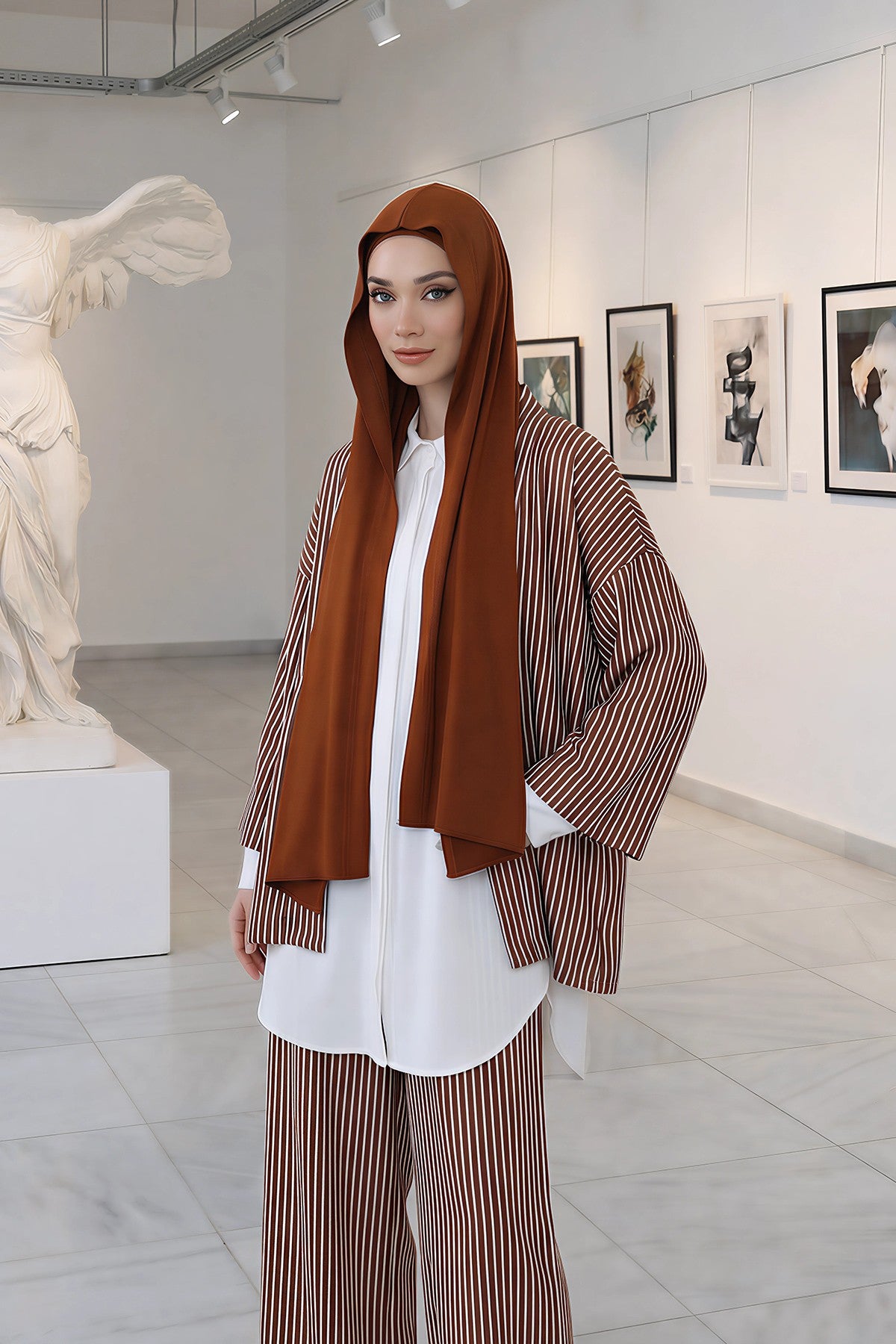 Two-Piece Jersey Hijab Set – Soft Scarf and Matching Undercap, Plain Jersey Hijab & Undercap Set for Everyday Wear,PS-57 Tile Red