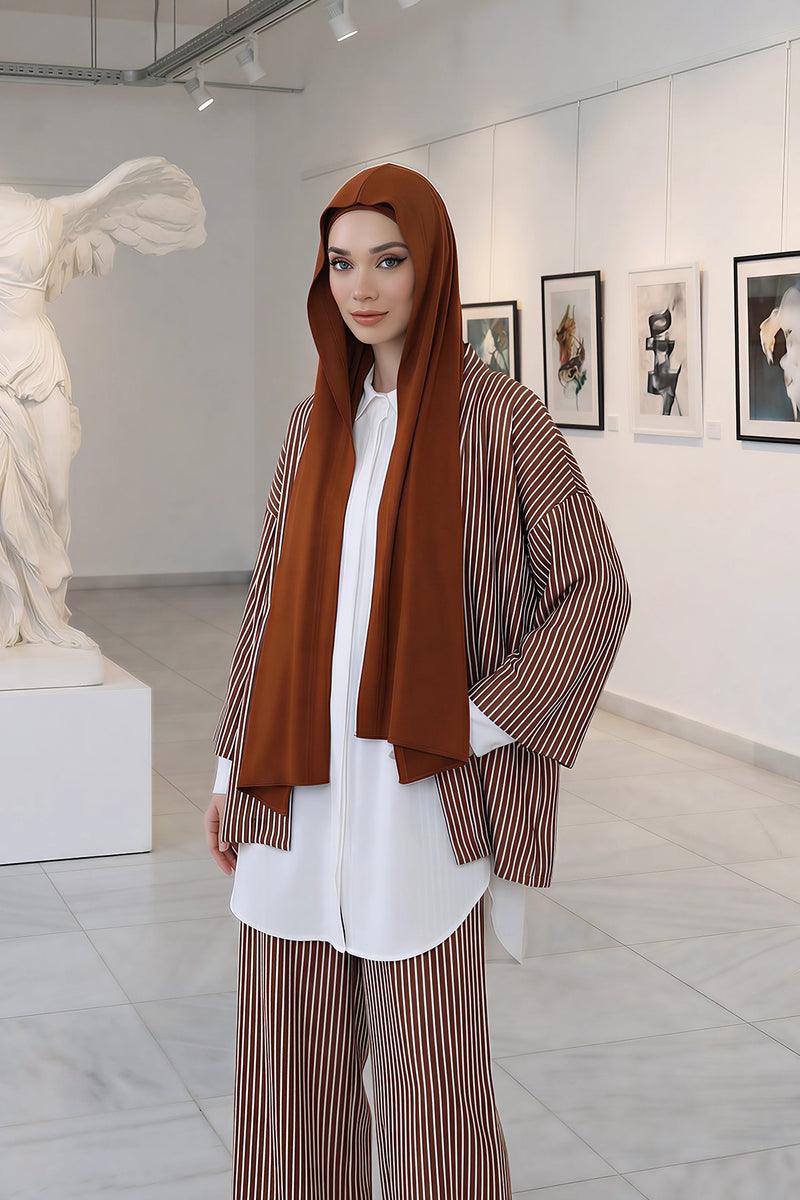 Two-Piece Jersey Hijab Set – Soft Scarf and Matching Undercap, Plain Jersey Hijab & Undercap Set for Everyday Wear,PS-57 Tile Red