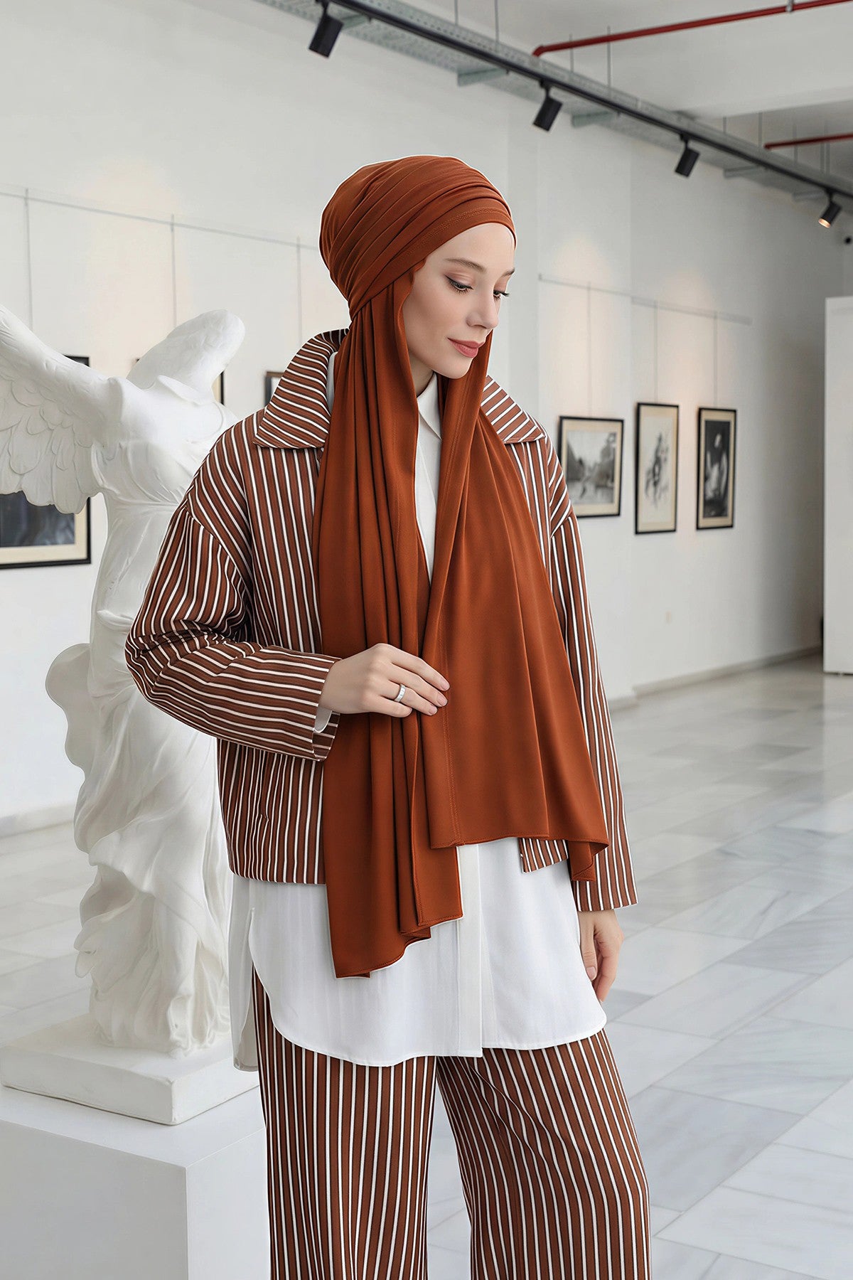Two-Piece Jersey Hijab Set – Soft Scarf and Matching Undercap, Plain Jersey Hijab & Undercap Set for Everyday Wear,PS-57 Tile Red