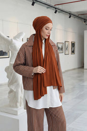 Two-Piece Jersey Hijab Set – Soft Scarf and Matching Undercap, Plain Jersey Hijab & Undercap Set for Everyday Wear,PS-57 Tile Red