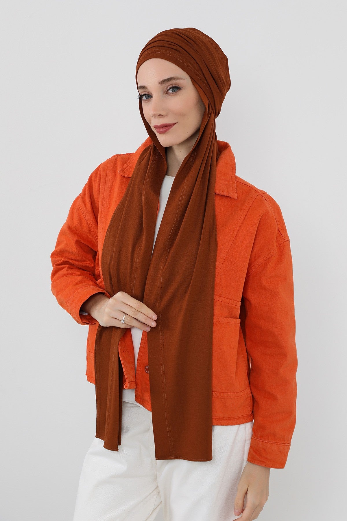 Two-Piece Jersey Hijab Set – Soft Scarf and Matching Undercap, Plain Jersey Hijab & Undercap Set for Everyday Wear,PS-57 Tile Red