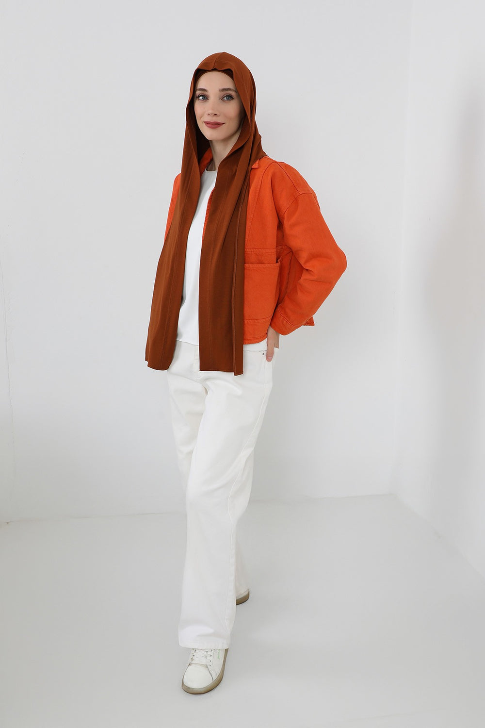 Two-Piece Jersey Hijab Set – Soft Scarf and Matching Undercap, Plain Jersey Hijab & Undercap Set for Everyday Wear,PS-57 Tile Red