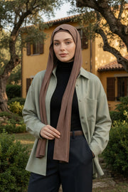 Two-Piece Jersey Hijab Set – Soft Scarf and Matching Undercap, Plain Jersey Hijab & Undercap Set for Everyday Wear,PS-57 Chocolate
