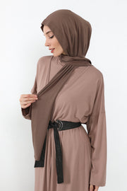 Two-Piece Jersey Hijab Set – Soft Scarf and Matching Undercap, Plain Jersey Hijab & Undercap Set for Everyday Wear,PS-57 Chocolate