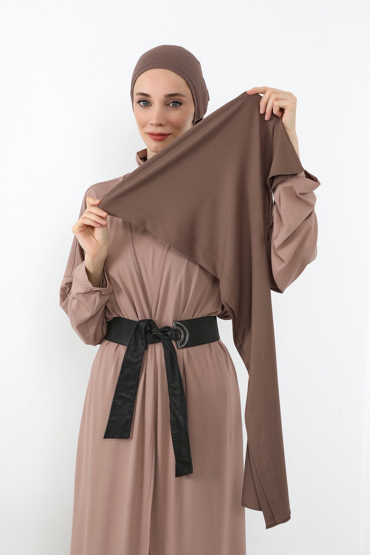 Two-Piece Jersey Hijab Set – Soft Scarf and Matching Undercap, Plain Jersey Hijab & Undercap Set for Everyday Wear,PS-57 Chocolate