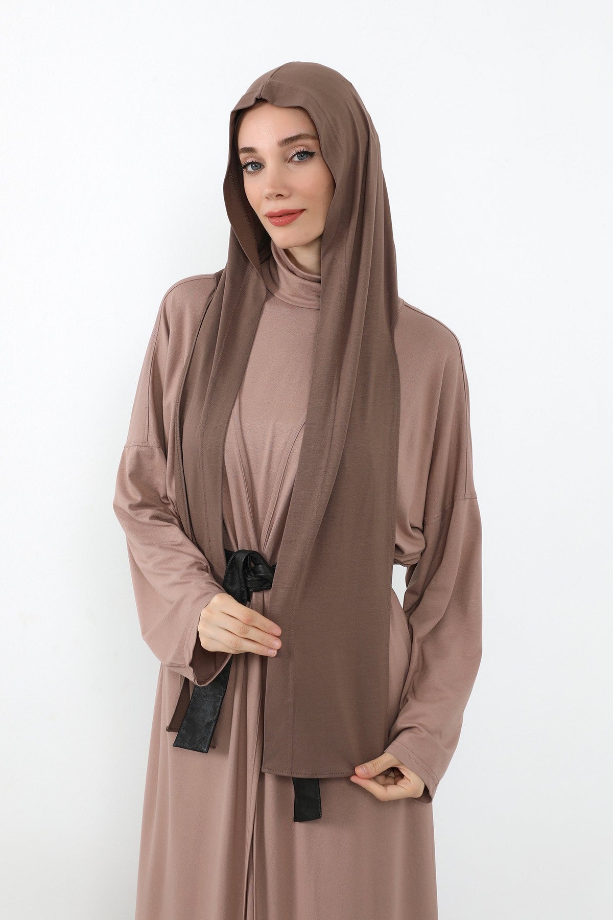 Two-Piece Jersey Hijab Set – Soft Scarf and Matching Undercap, Plain Jersey Hijab & Undercap Set for Everyday Wear,PS-57 Chocolate