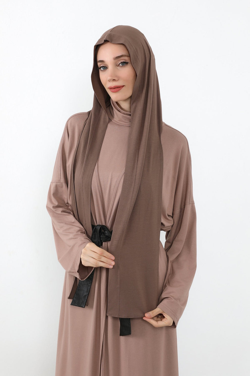 Two-Piece Jersey Hijab Set – Soft Scarf and Matching Undercap, Plain Jersey Hijab & Undercap Set for Everyday Wear,PS-57 Chocolate