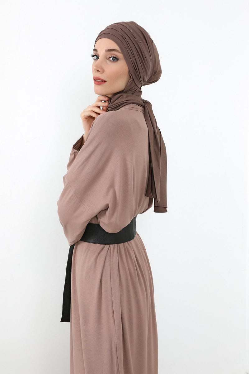 Two-Piece Jersey Hijab Set – Soft Scarf and Matching Undercap, Plain Jersey Hijab & Undercap Set for Everyday Wear,PS-57 Chocolate