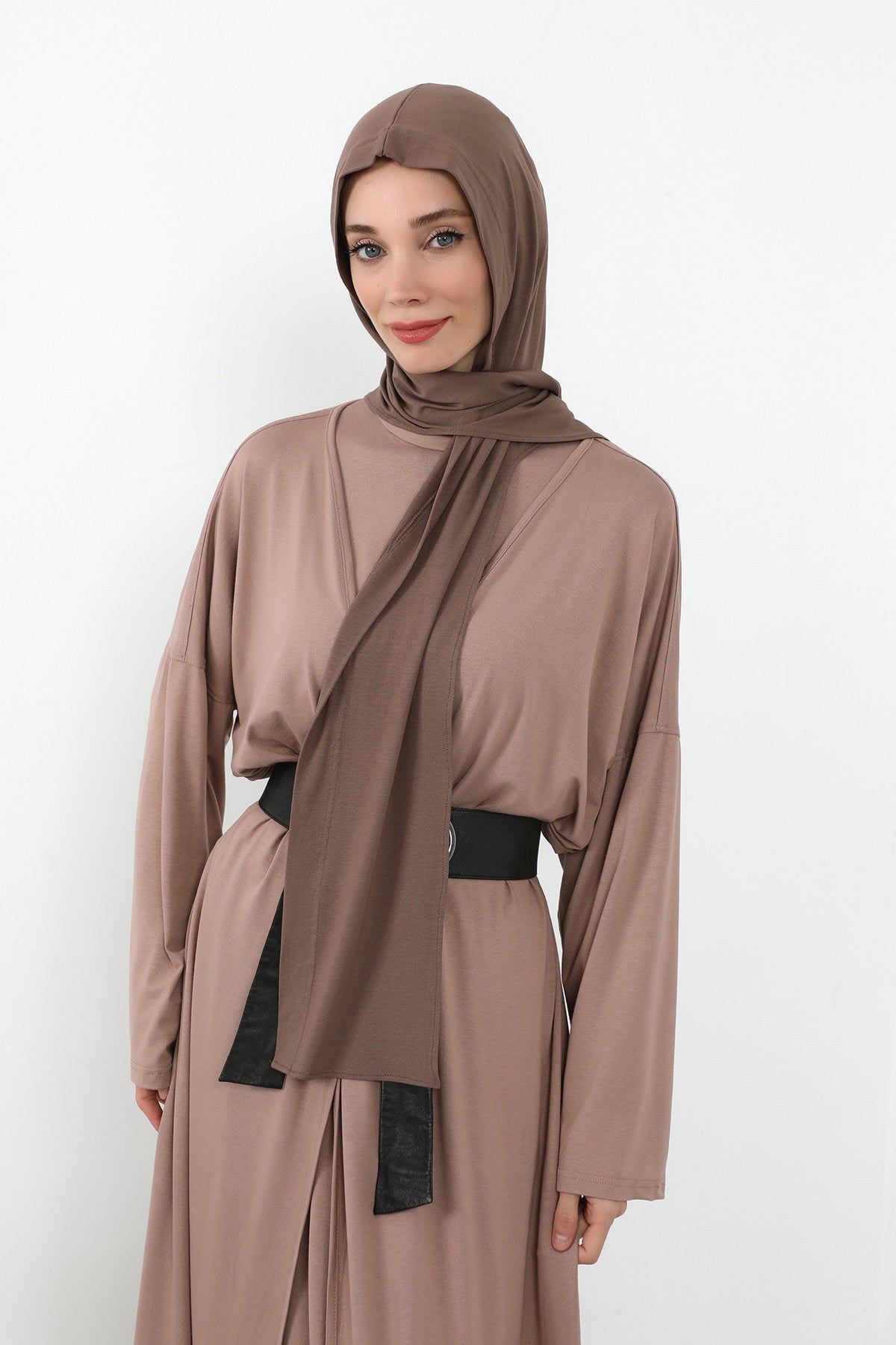 Two-Piece Jersey Hijab Set – Soft Scarf and Matching Undercap, Plain Jersey Hijab & Undercap Set for Everyday Wear,PS-57 Chocolate