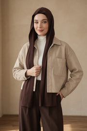 Two-Piece Jersey Hijab Set – Soft Scarf and Matching Undercap, Plain Jersey Hijab & Undercap Set for Everyday Wear,PS-57 Brown