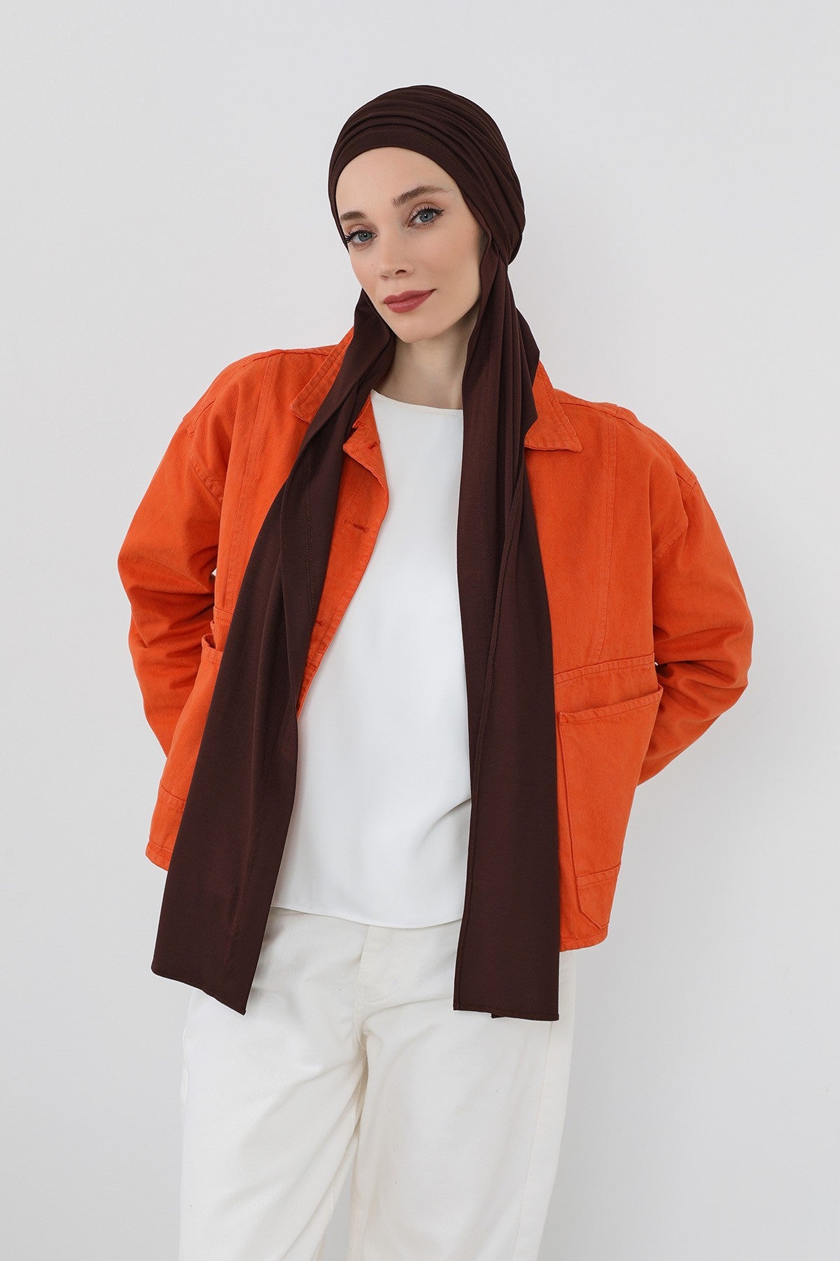 Two-Piece Jersey Hijab Set – Soft Scarf and Matching Undercap, Plain Jersey Hijab & Undercap Set for Everyday Wear,PS-57 Brown