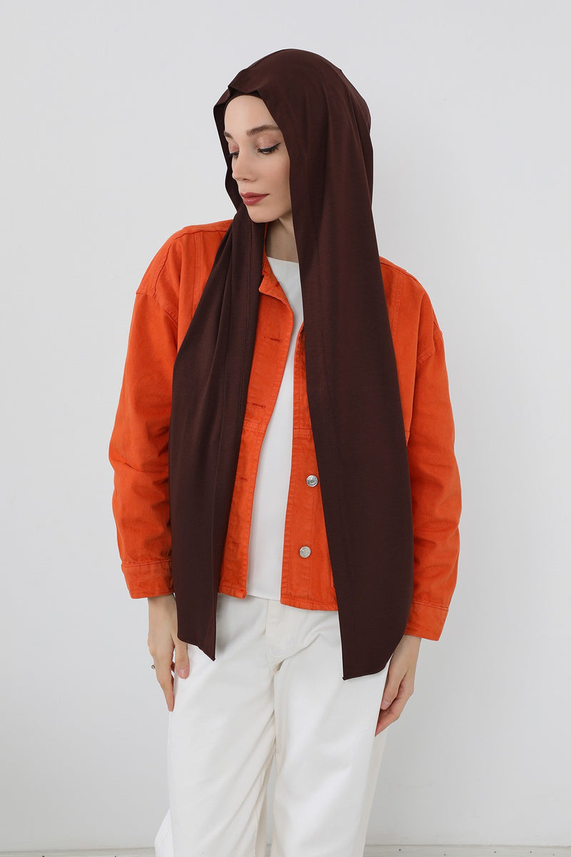 Two-Piece Jersey Hijab Set – Soft Scarf and Matching Undercap, Plain Jersey Hijab & Undercap Set for Everyday Wear,PS-57 Brown