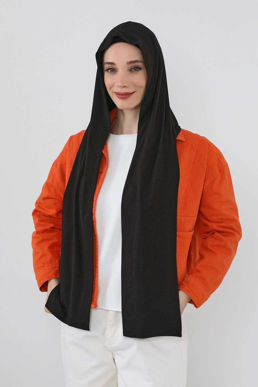 Two-Piece Jersey Hijab Set – Soft Scarf and Matching Undercap, Plain Jersey Hijab & Undercap Set for Everyday Wear,PS-57 Black