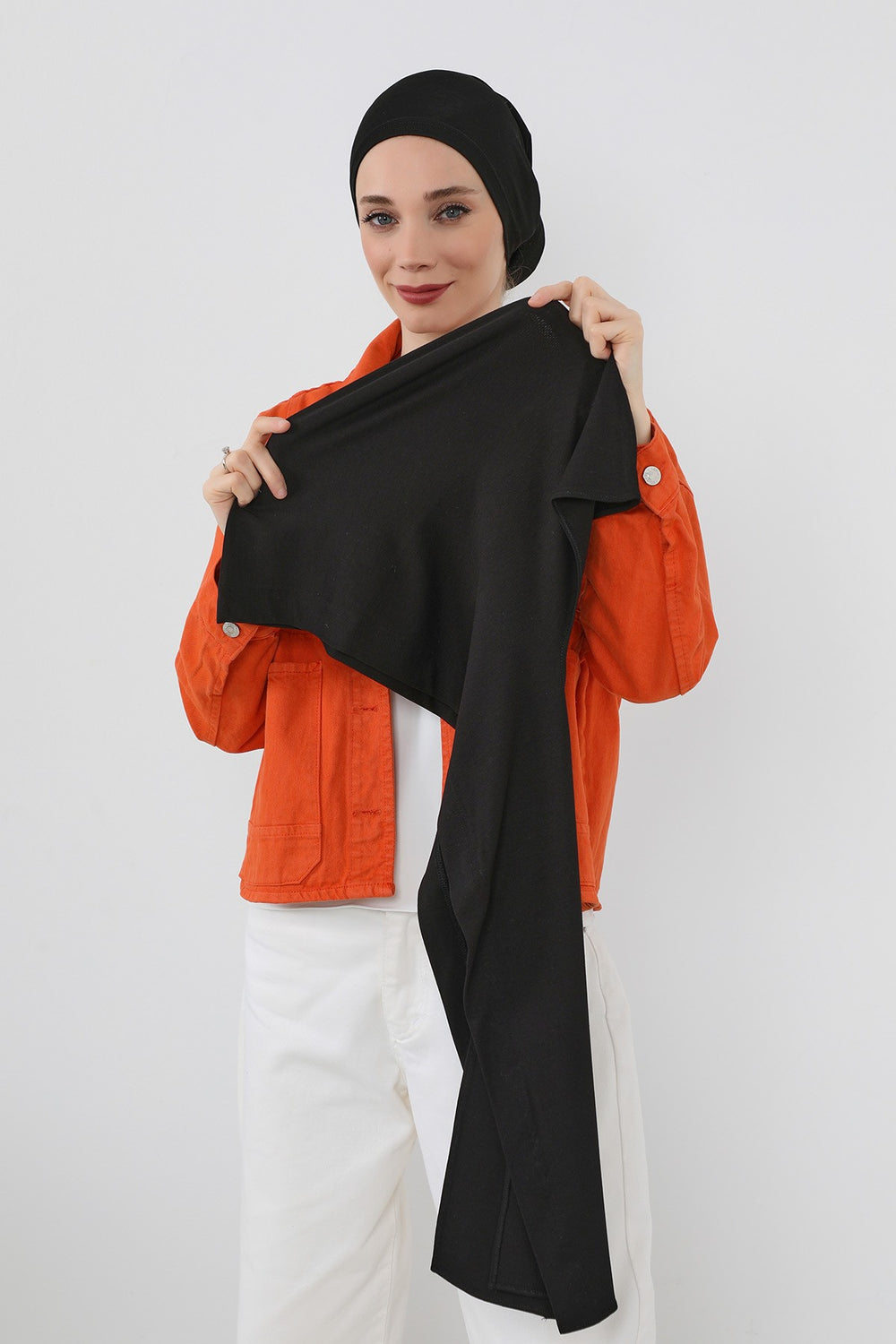 Two-Piece Jersey Hijab Set – Soft Scarf and Matching Undercap, Plain Jersey Hijab & Undercap Set for Everyday Wear,PS-57 Black