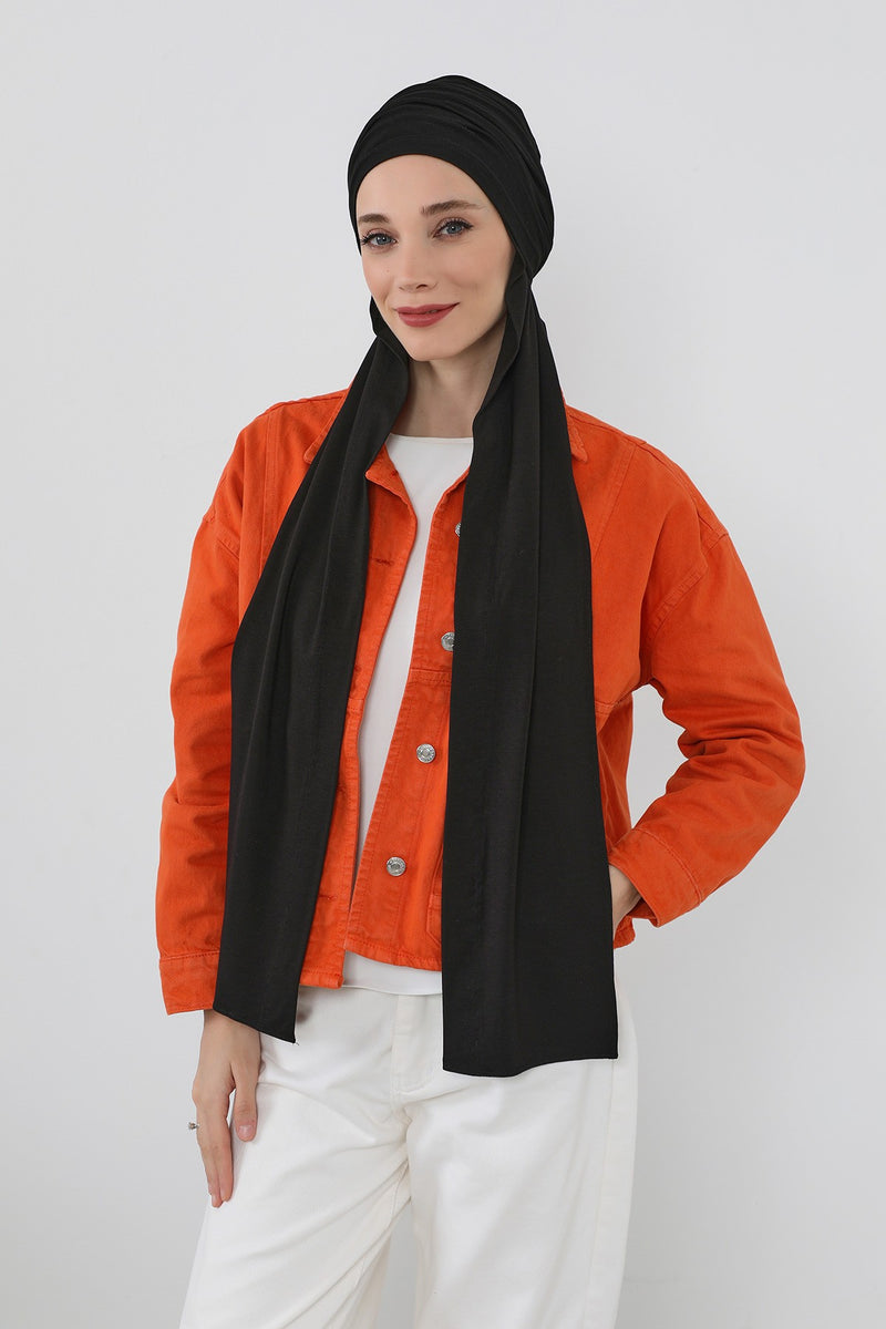 Two-Piece Jersey Hijab Set – Soft Scarf and Matching Undercap, Plain Jersey Hijab & Undercap Set for Everyday Wear,PS-57 Black