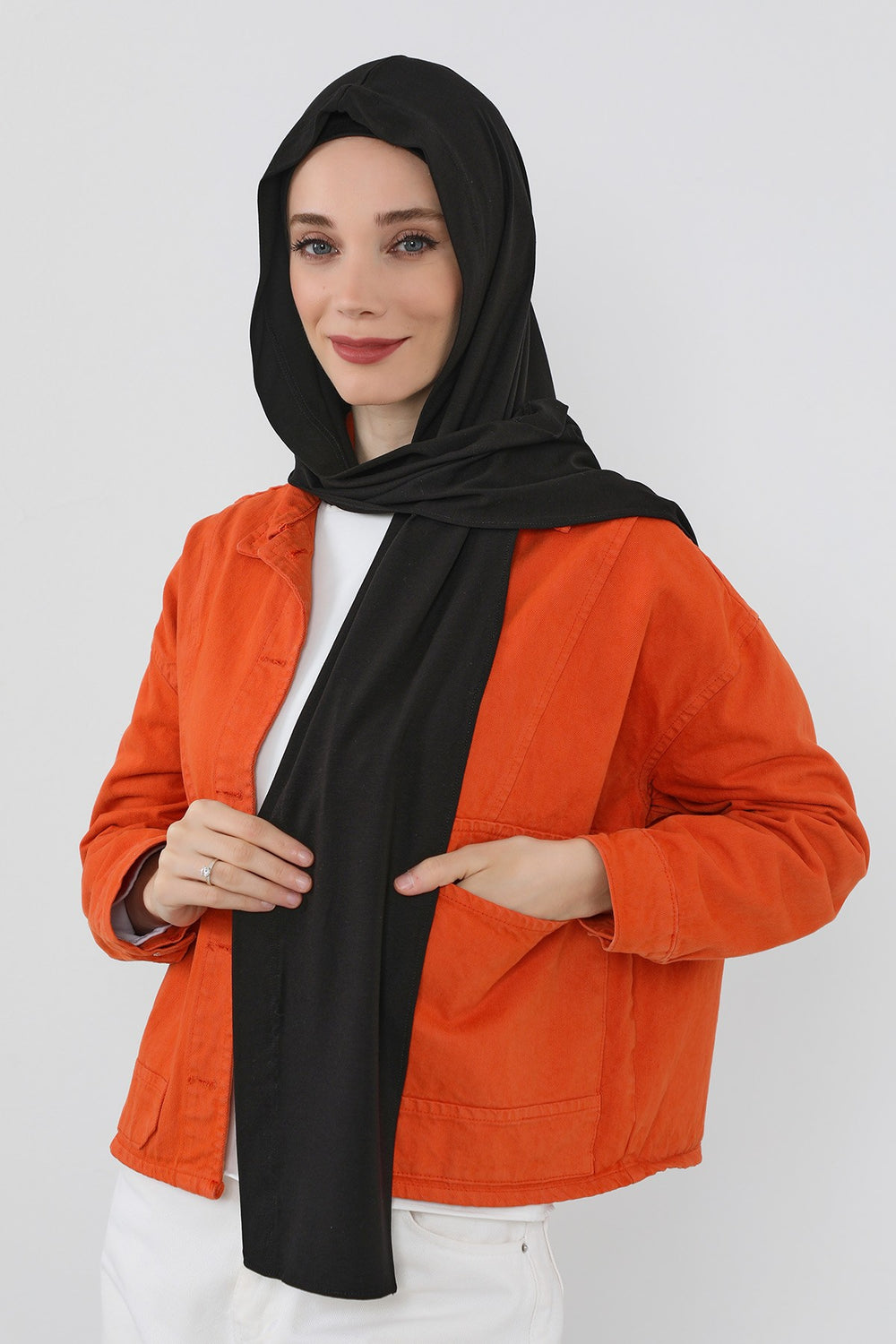 Two-Piece Jersey Hijab Set – Soft Scarf and Matching Undercap, Plain Jersey Hijab & Undercap Set for Everyday Wear,PS-57 Black