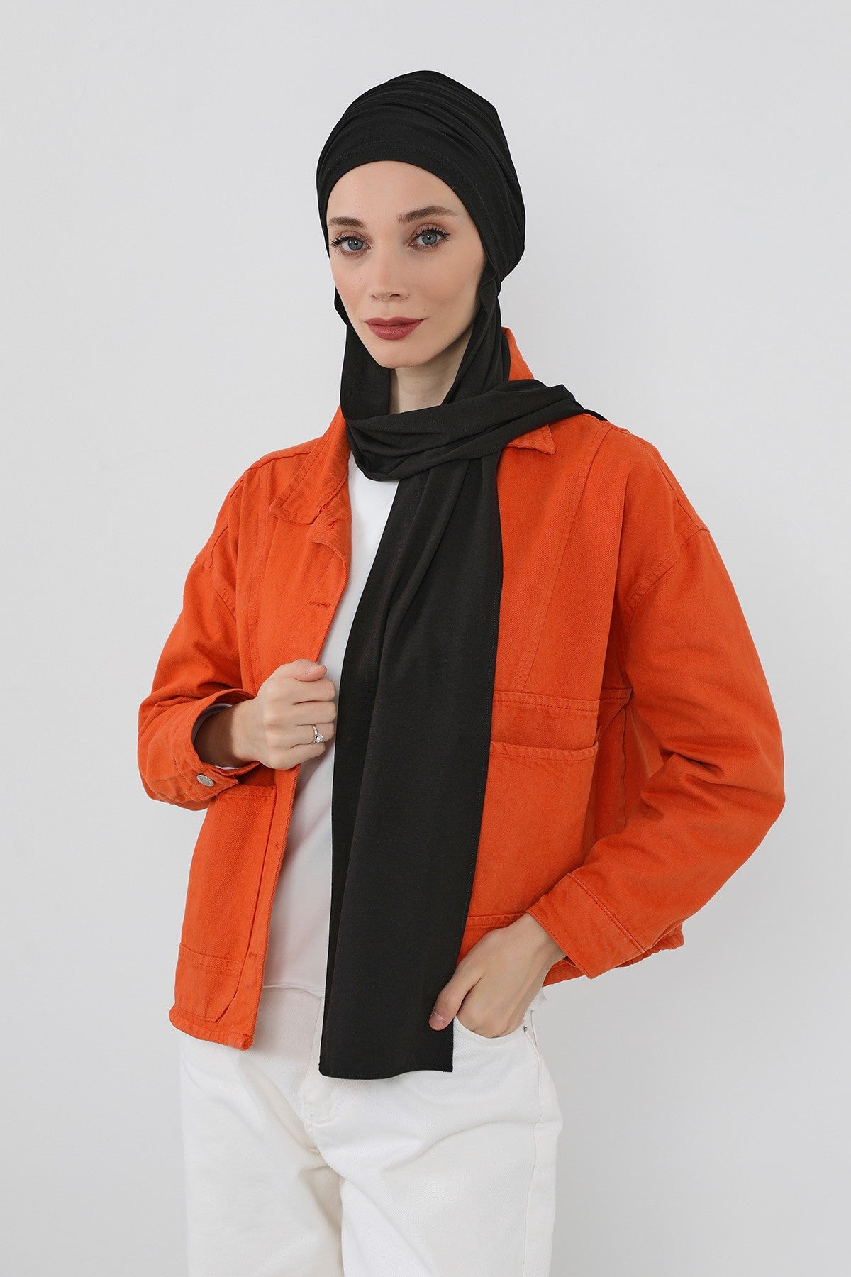 Two-Piece Jersey Hijab Set – Soft Scarf and Matching Undercap, Plain Jersey Hijab & Undercap Set for Everyday Wear,PS-57 Black