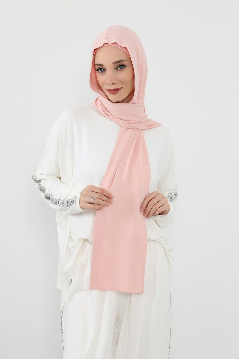 Two-Piece Jersey Hijab Set – Soft Scarf and Matching Undercap, Plain Jersey Hijab & Undercap Set for Everyday Wear,PS-57 Powder