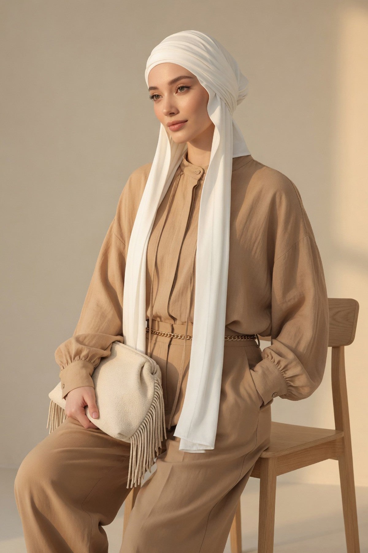 Two-Piece Jersey Hijab Set – Soft Scarf and Matching Undercap, Plain Jersey Hijab & Undercap Set for Everyday Wear,PS-57 Ivory