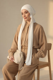 Two-Piece Jersey Hijab Set – Soft Scarf and Matching Undercap, Plain Jersey Hijab & Undercap Set for Everyday Wear,PS-57 Ivory
