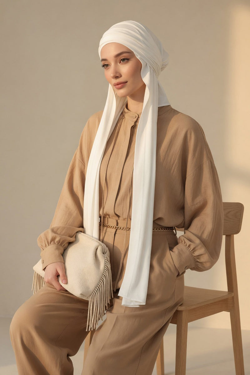 Two-Piece Jersey Hijab Set – Soft Scarf and Matching Undercap, Plain Jersey Hijab & Undercap Set for Everyday Wear,PS-57 Ivory