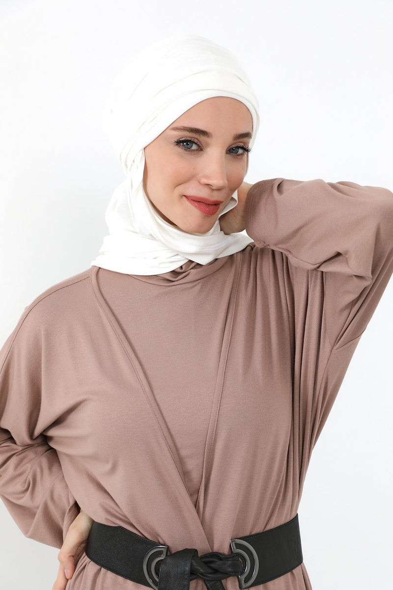 Two-Piece Jersey Hijab Set – Soft Scarf and Matching Undercap, Plain Jersey Hijab & Undercap Set for Everyday Wear,PS-57 Ivory