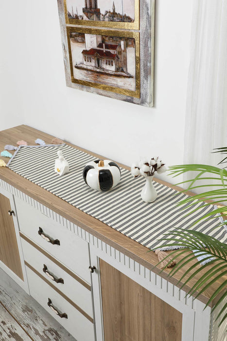 Tischläufer aus Baumwolle mit einzigartigem Design und großen, mehrfarbigen Quasten, 40 x 140 cm, maschinenwaschbar, für Dekorationen zu Hause, in der Küche, für Partys, Grillabende, den Alltag und Feiertage, R-54O