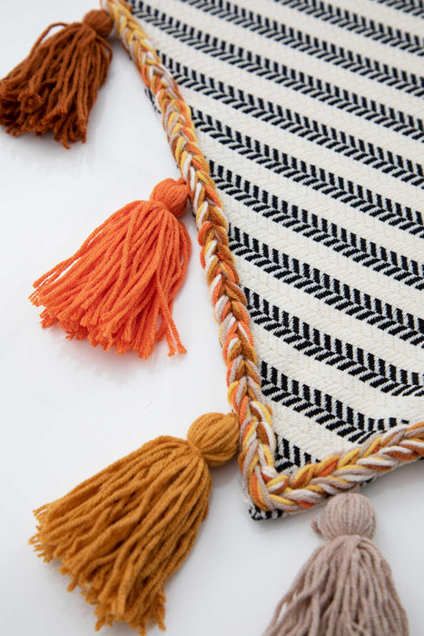 Unique Design Striped Cotton Table Runner with Big Multicolor Tassels 16 x 55 inches (40 x 140 cm) Machine Washable Table Cloth for Home Kitchen Decorations Parties, BBQ's, Everyday, Holidays,R-54B