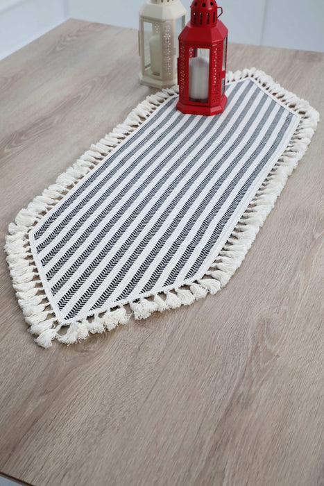 Unique Design Striped Cotton Table Runner with Tassels 12 x 36 inches (30 x 90 cm) Machine Washable Table Cloth for Home Kitchen Decorations Parties, BBQ's, Everyday, Holidays,R-46K