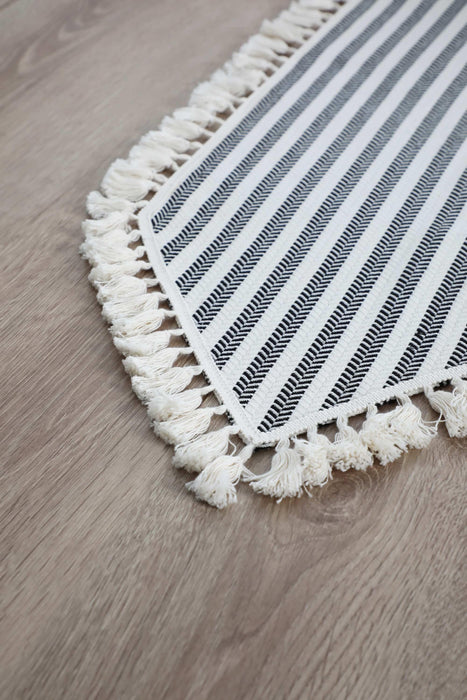 Unique Design Striped Cotton Table Runner with Tassels 12 x 36 inches (30 x 90 cm) Machine Washable Table Cloth for Home Kitchen Decorations Parties, BBQ's, Everyday, Holidays,R-46K