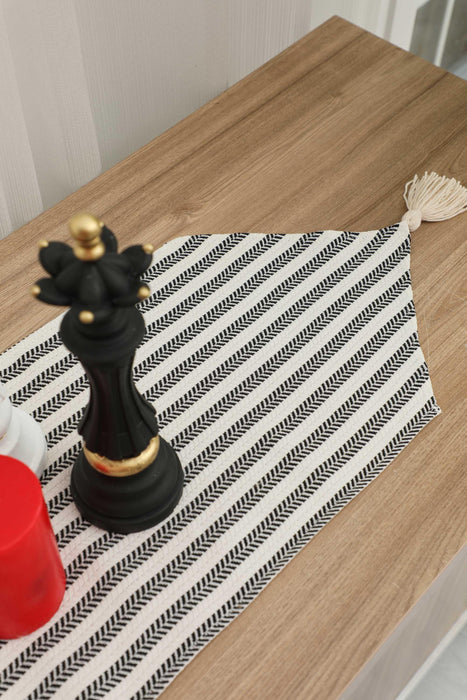 Unique Design Striped Cotton Table Runner with Tassels 12 x 36 inches (30 x 90 cm) Machine Washable Table Cloth for Home Kitchen Decorations Parties, BBQ's, Everyday, Holidays,R-57K